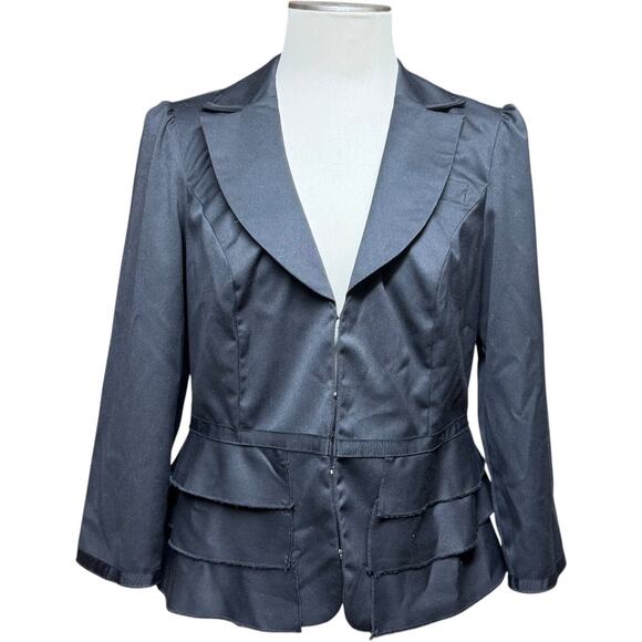 Studio Y Cropped Ruffle Blazer Black Large - Picture 1 of 4